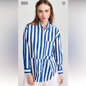 AYR Blue and White Striped Button-Down Shirt Blouse